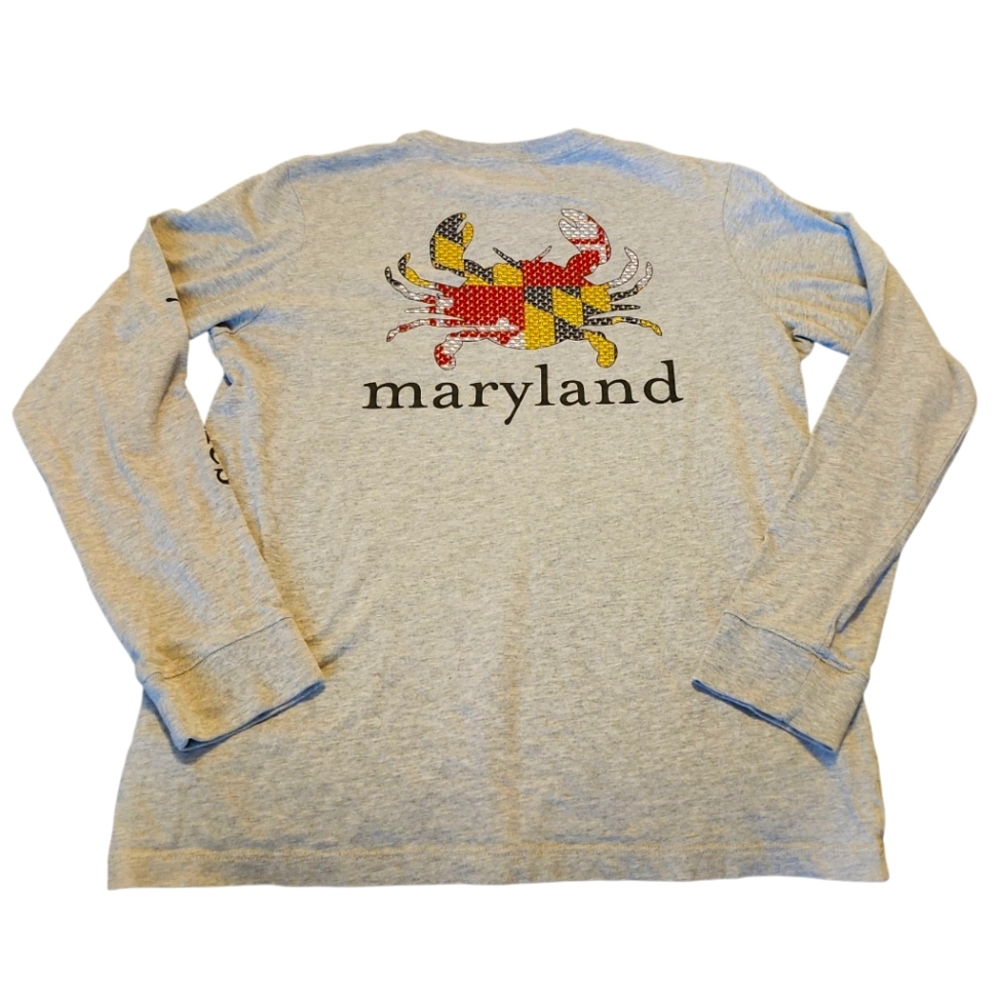 Vineyard Vines Gray Maryland Crab Long Sleeve Shirt Girls Size Large